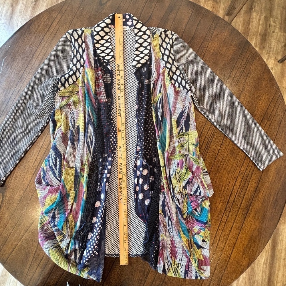 FW Collection multi pattern fishnet drape cardigan with pockets size small - Picture 15 of 15